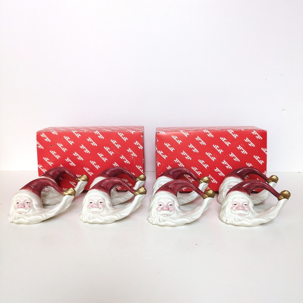 Vtg 90's Fitz and Floyd Santa Napkin Rings Old World Christmas Holiday Set of 8